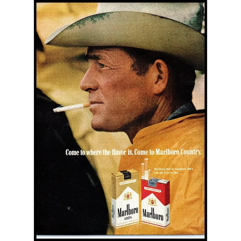 vintage marlboro cigarettes Marlboro | Art | 97 Marlboro Cigarettes Vintage Print Ad Man White Cowboy  Hat Raincoat Wall Art